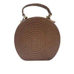 Kelly & Katie round taupe snakeskin embossed handbag with gold hardware